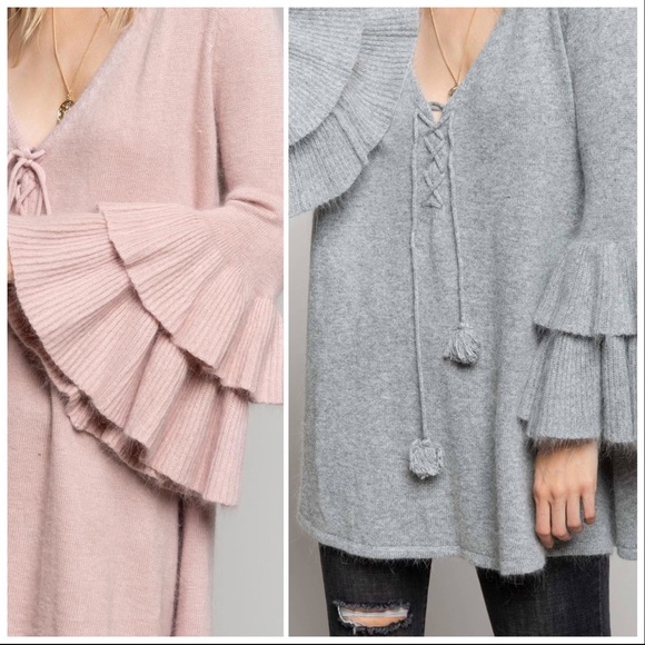 POL Rose Pink Tiered Bell Sleeve Tunic Sweater - Picture 5 of 9